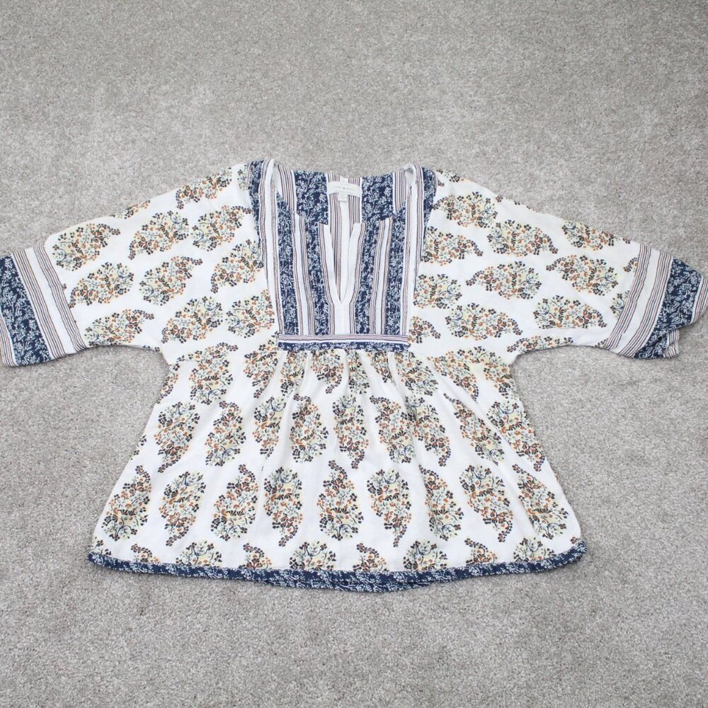 Lucky Brand Shirt Womens Small Blue/Pink Floral Print Knit Viscose Short‎ Sleeve